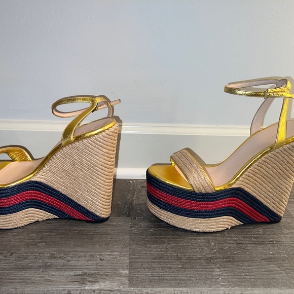 Gucci Raffia Metallic Web Platform Espadrilles - Picture 3 of 6